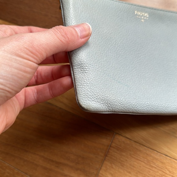 Fossil Powder Blue Leather Wristlet Pouch Purse / Clutch - Picture 3 of 13